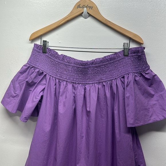 Hyacinth House Tuckernuck Capri Dress Shirred Off The Shoulder Midi Purple Large - Picture 3 of 6